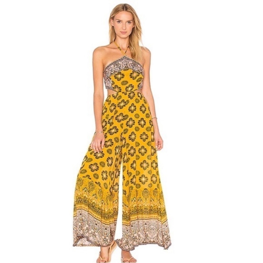 Free People Mariabelle Yellow Mustard Jumpsuit Boho Moroccan XS - Picture 5 of 15